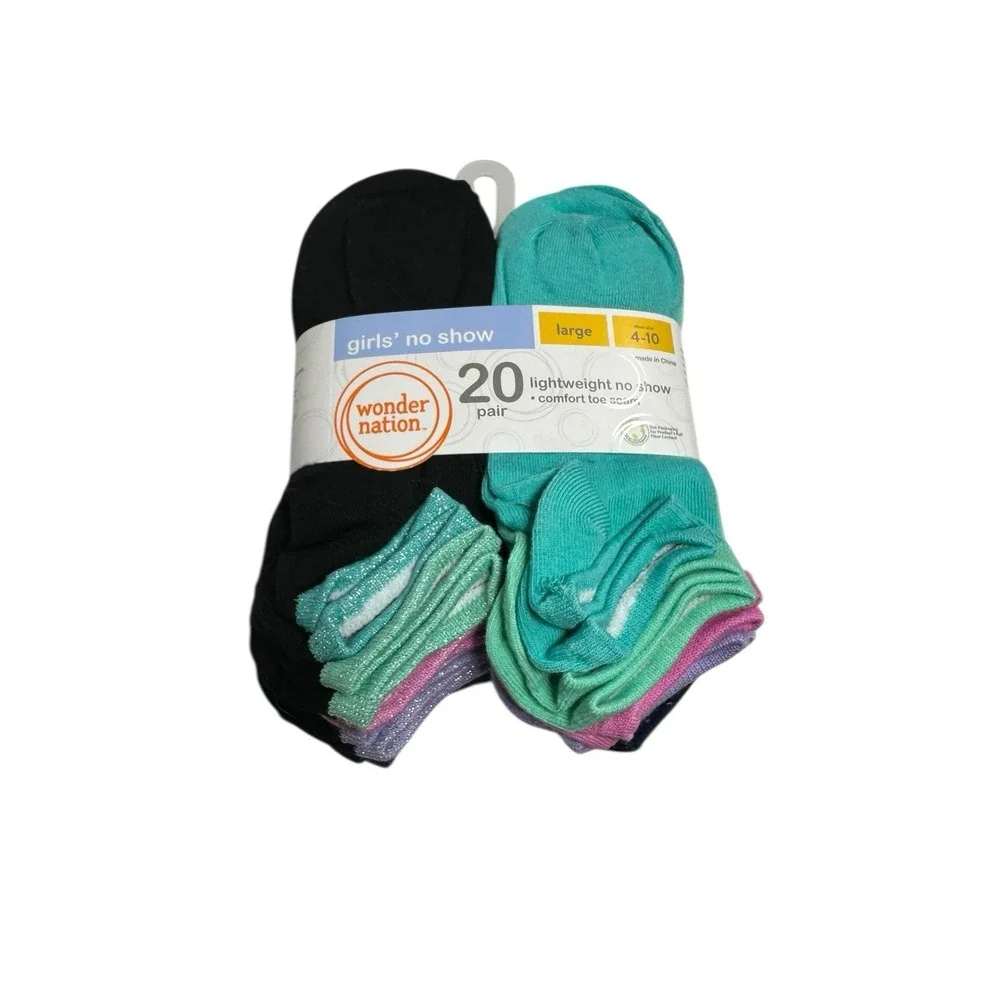 wonder nation girls no show ankle socks 20 pairs size large 4-10